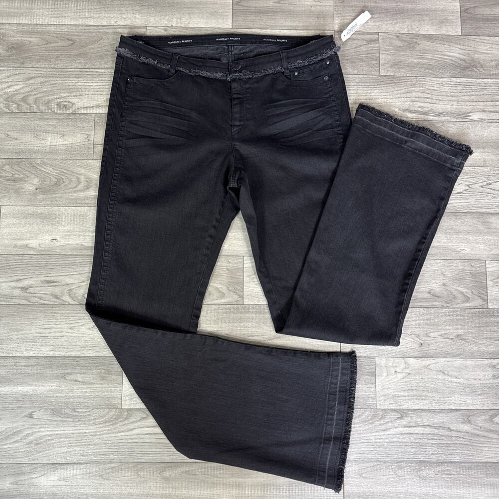 Marc Cain Sports Mid Rise Frayed Hem Flare Leg Denim Jeans Black sz 12